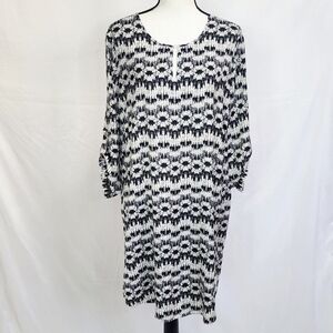 Massimo Front Keyhole Roll Tab Quarter Sleeve Casual Shift Shirt Dress